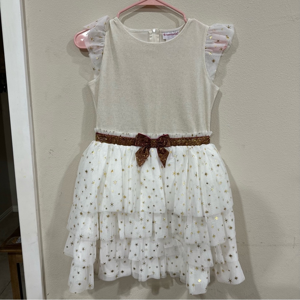 American Girl White and Gold Ruffled Tiered Sundress Girls Size 12
